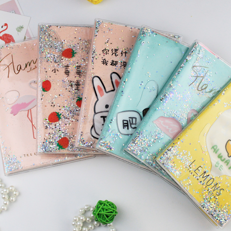 Flamingo hand ledger student stationery Quicksand sequin glue cover liquid hand bookkeeping cute girl a5 notebook
