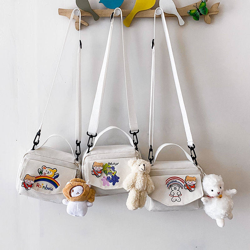 South Korea Ins Ancient Sensation Little Bear Girl Slanted Satchel Day Ensemble Original Juku Student Saunb Bag Woman Cute Soft-girl Bag