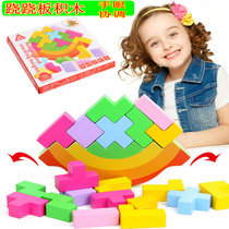 Parent-child family entertainment Wooden building blocks Tetris Wooden puzzle building blocks Hand-eye coordination and balance toy