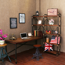 Retro Industrial Wind Iron Art Desk Bookshelf Composition Brief Solid Wood Desk Computer Desk Corner Home Desk Corner Home Desk