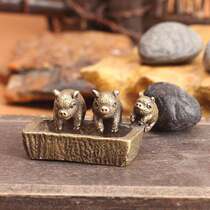 Pure copper Three Little Pigs incense Cutta copper pig trough pendulum solid brass piglets eat copper pork trough lucky copper tea pet