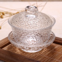 Heat-resistant transparent crystal glass hammer mesh cover bowl tea preparation kung fu tea set tea bowl three talented bowl respect teapot tea cup