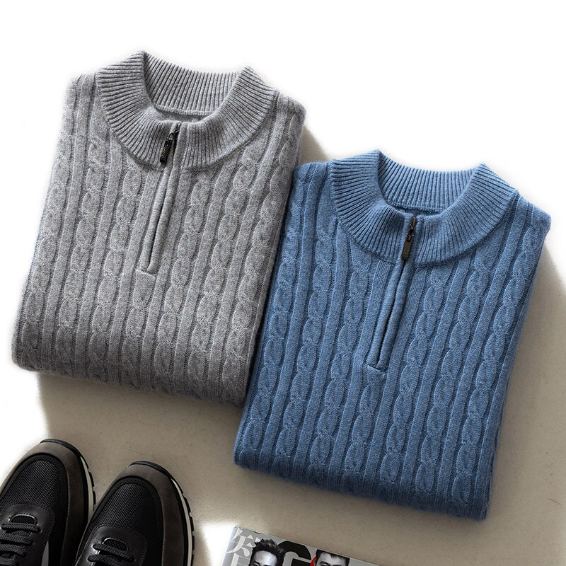 Semi-high collar cashmere sweatshirt male 2021 autumn winter thickened warm wool beating undershirt Jacquard Hills Cashmere Sweater