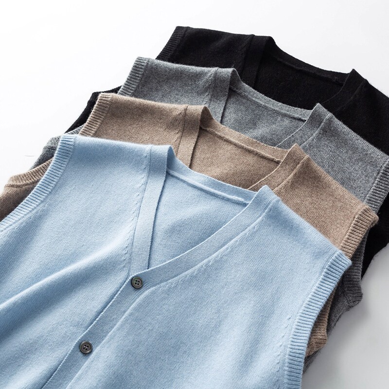 High end Classic button Male Cashmere Vest V Collar Wool Cardiff Jacket 2021 Autumn Winter New Sleeveless Vest Needlewear