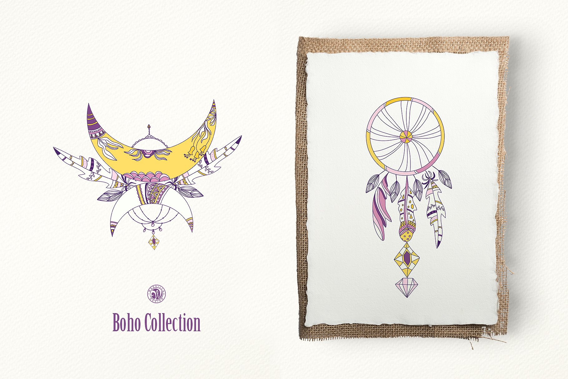 紫色波西米亚插画 Purple Boho Collection设计素材模板