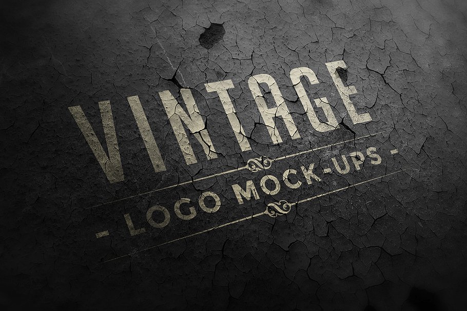 经典的有裂痕的logo设计效果展示样机 Vintage Logo Mock-ups设计素材模板