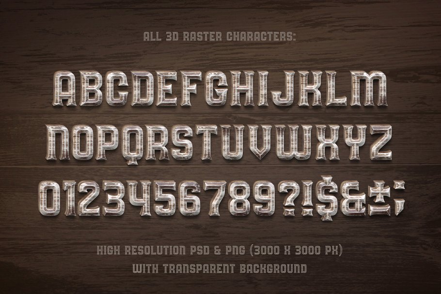 橡木木材效果的字体+PSD图层样式下载 Oak Lumber Typeface + PSD Set设计素材模板