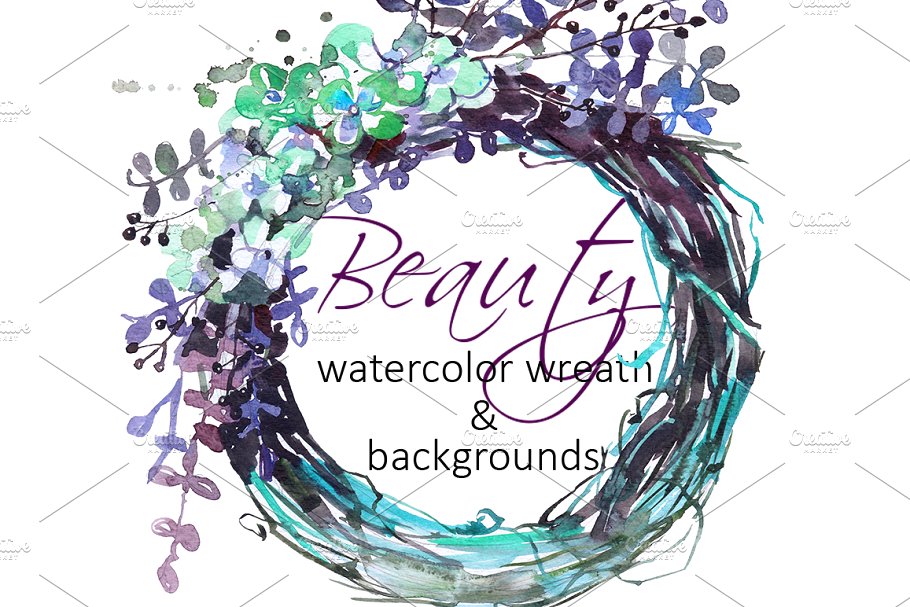 水彩花卉素材 Watercolor Floral Wreath Clip Art设计素材模板