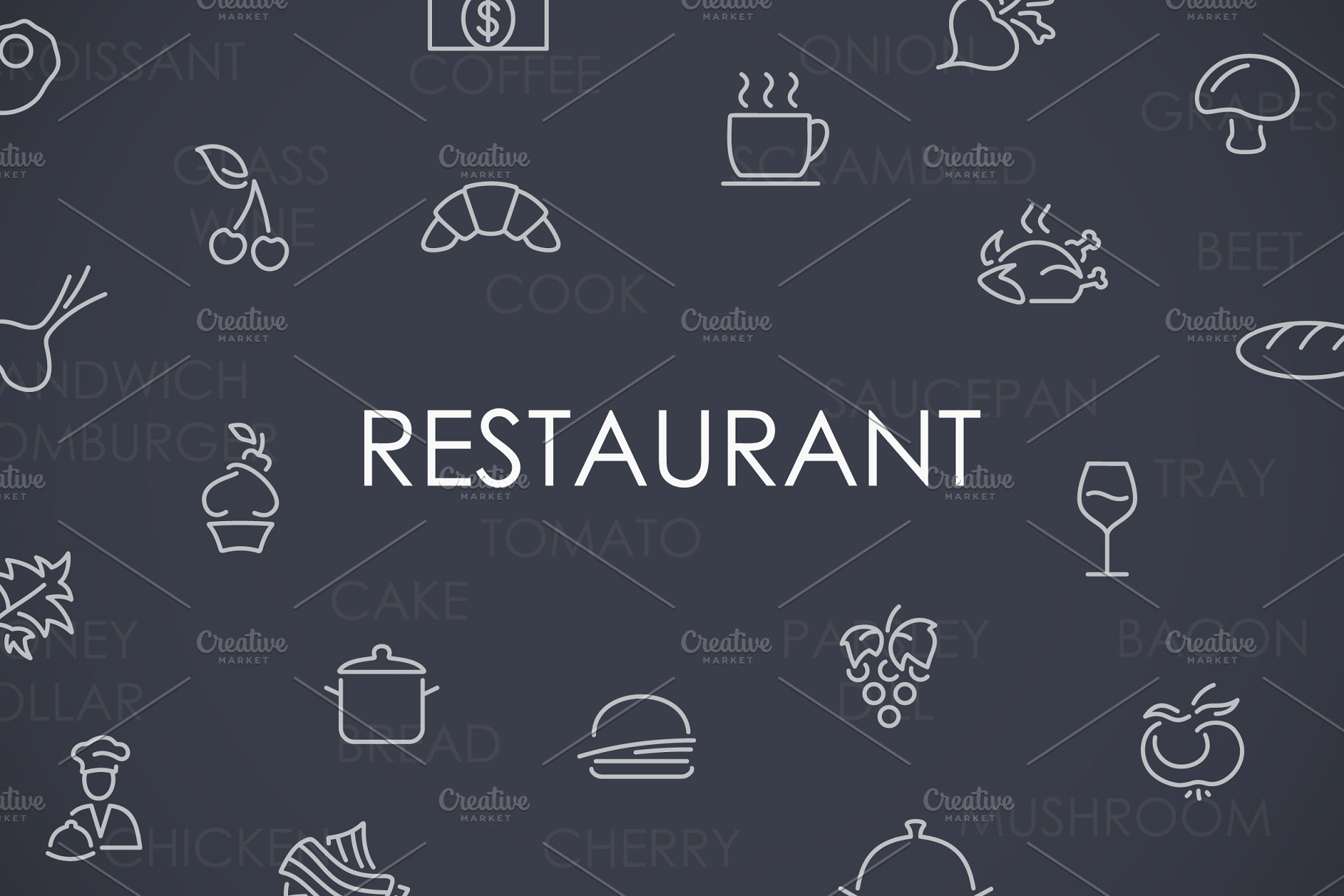 餐厅线型图标 Restaurant thinline icons设计素材模板