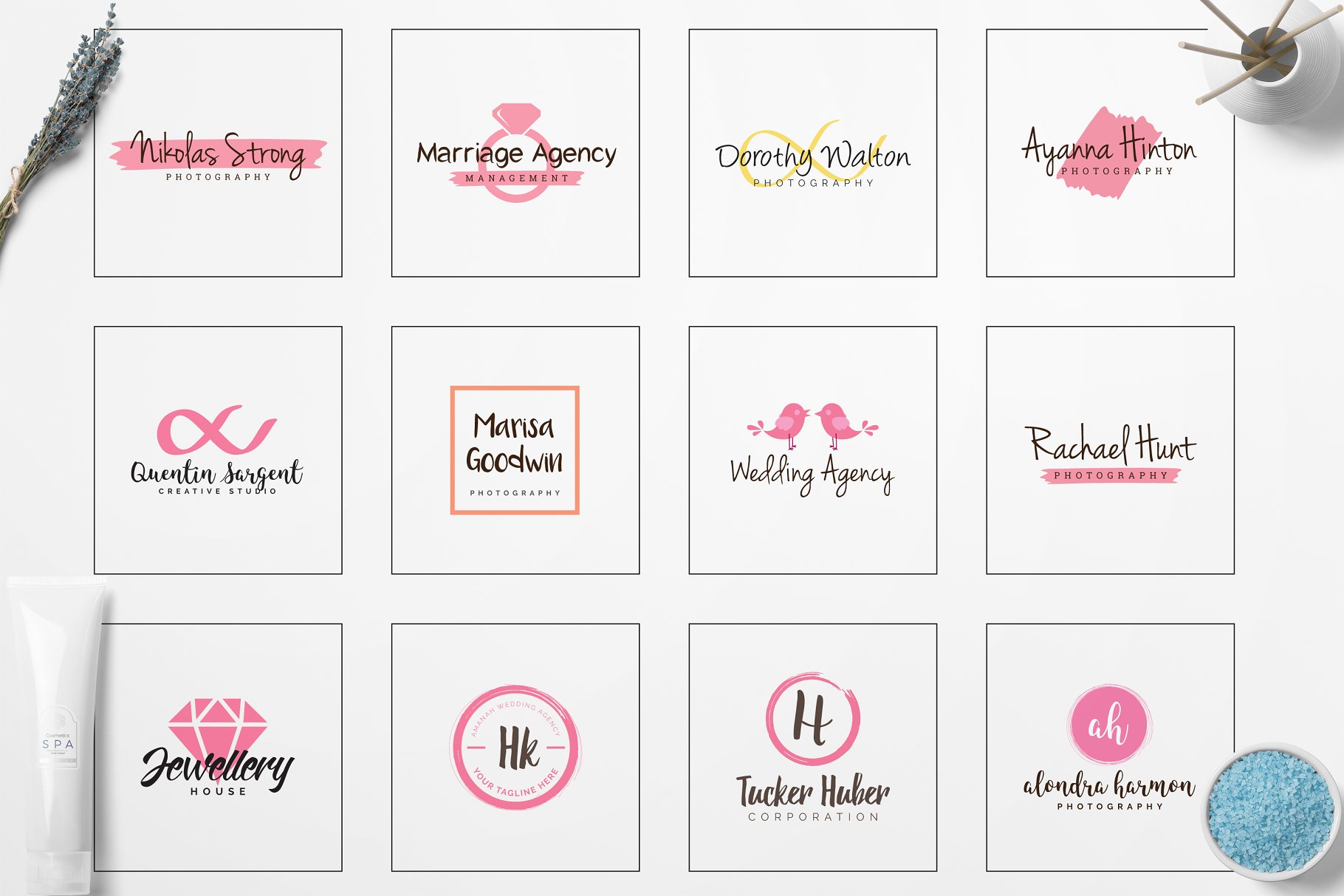 女性用品护肤品女装品牌logo设计模板 GIRLPOWER Feminine Branding Logo Set设计素材模板