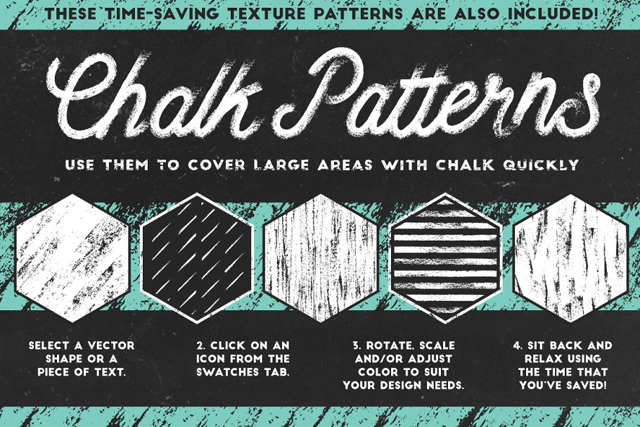 经典的粉笔笔刷纹理 Classic Chalk – Brushes + Patterns设计素材模板