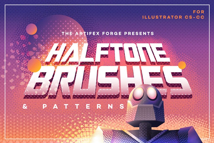 半调色的画笔图片素材包 Halftone Brushes + Bonus Patterns设计素材模板