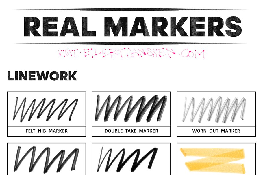 逼真的马克杯效果PS笔刷 REAL MARKERS! REVISED!设计素材模板