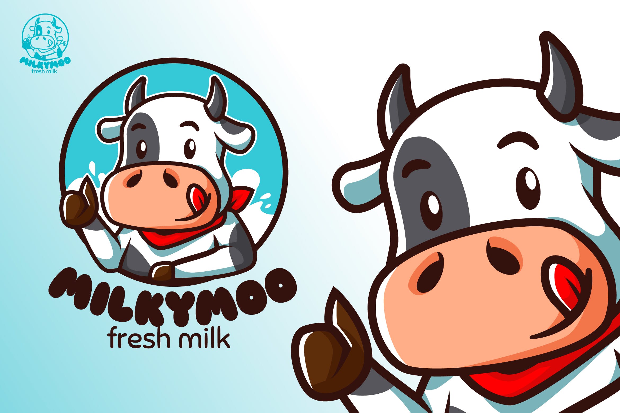 卡通奶牛美食品牌Logo商标设计模板 MilkyMoo – Mascot & Esport Logo设计素材模板