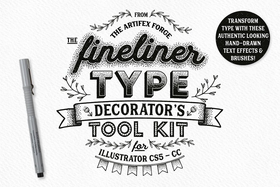 装饰笔刷工具包 Fineliner Type Decorator’s Tool Kit设计素材模板