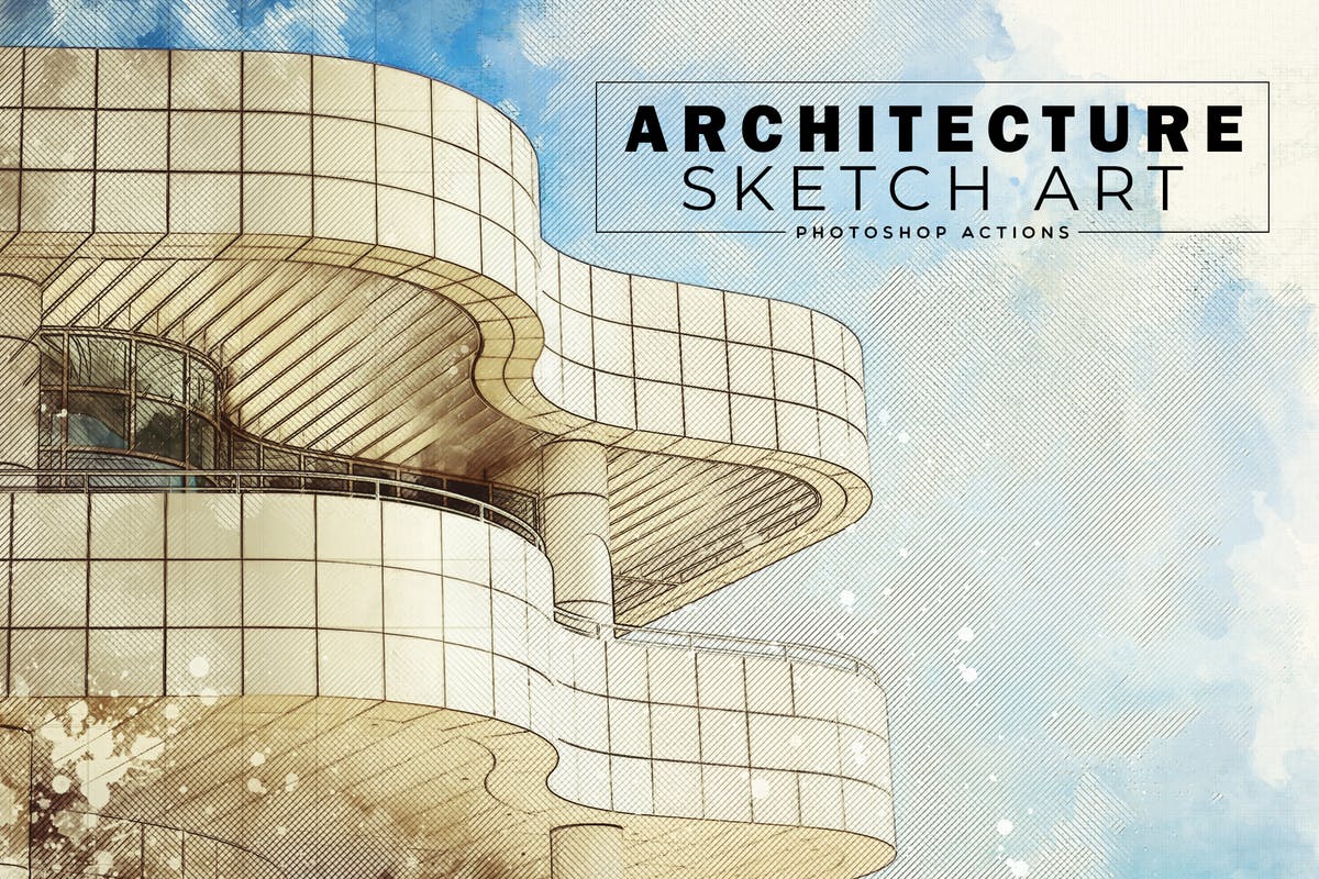建筑素描草图艺术效果PS动作 Architecture Sketch Art PS Actions设计素材模板