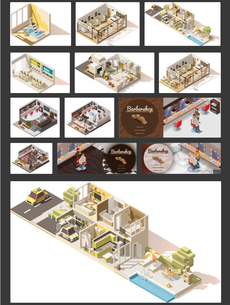 3D立体2.5D等距扁平建筑插画室内城市汽车工业体育场地AI矢量素材 AI0022设计素材模板