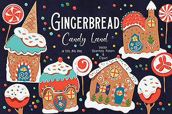 姜饼糖果乐园圣诞节矢量手绘图案背景素材 Gingerbread Candy Land