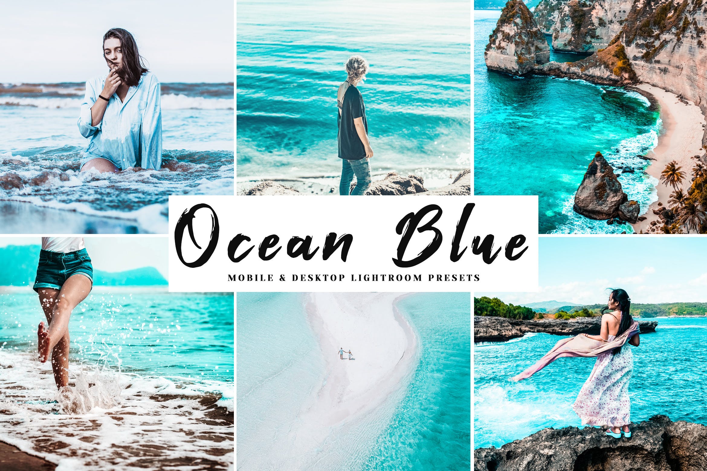 海洋蓝调色滤镜LR预设-海岛/沙滩/大海摄影调色绝配 Ocean Blue Mobile & Desktop Lightroom Presets设计素材模板