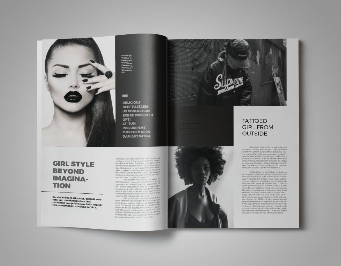 明星杂志/时尚摄影杂志设计模板 Monochrome | Magazine Template设计素材模板