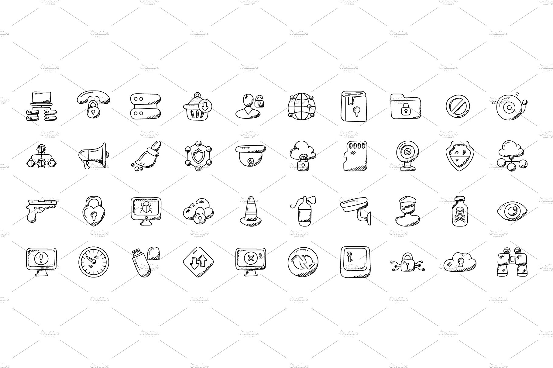 安全涂鸦图标素材 100 Security Doodle Icons设计素材模板