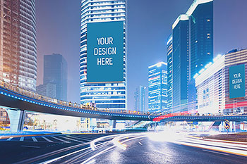 商务大厦楼体巨幅广告位招牌海报智能贴图样机模版PSD效果图素材 Y0103 