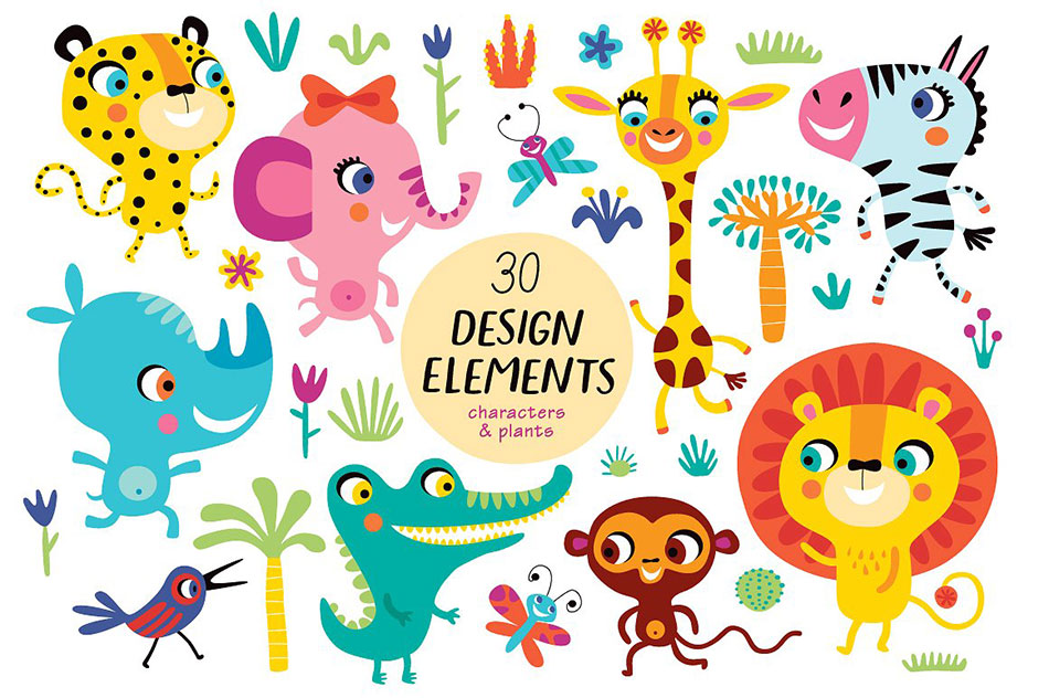 卡通动物狮子幼儿园书籍绘本童装丝印设计素材矢量图案AI儿童插画 AI0012设计素材模板