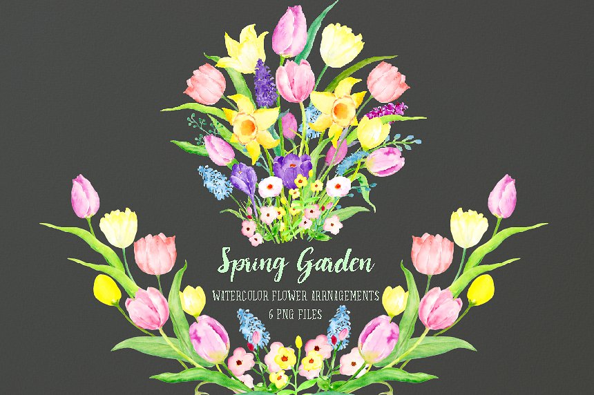 插画春季花园植物花卉素材 Spring Garden Flower Arrangements设计素材模板