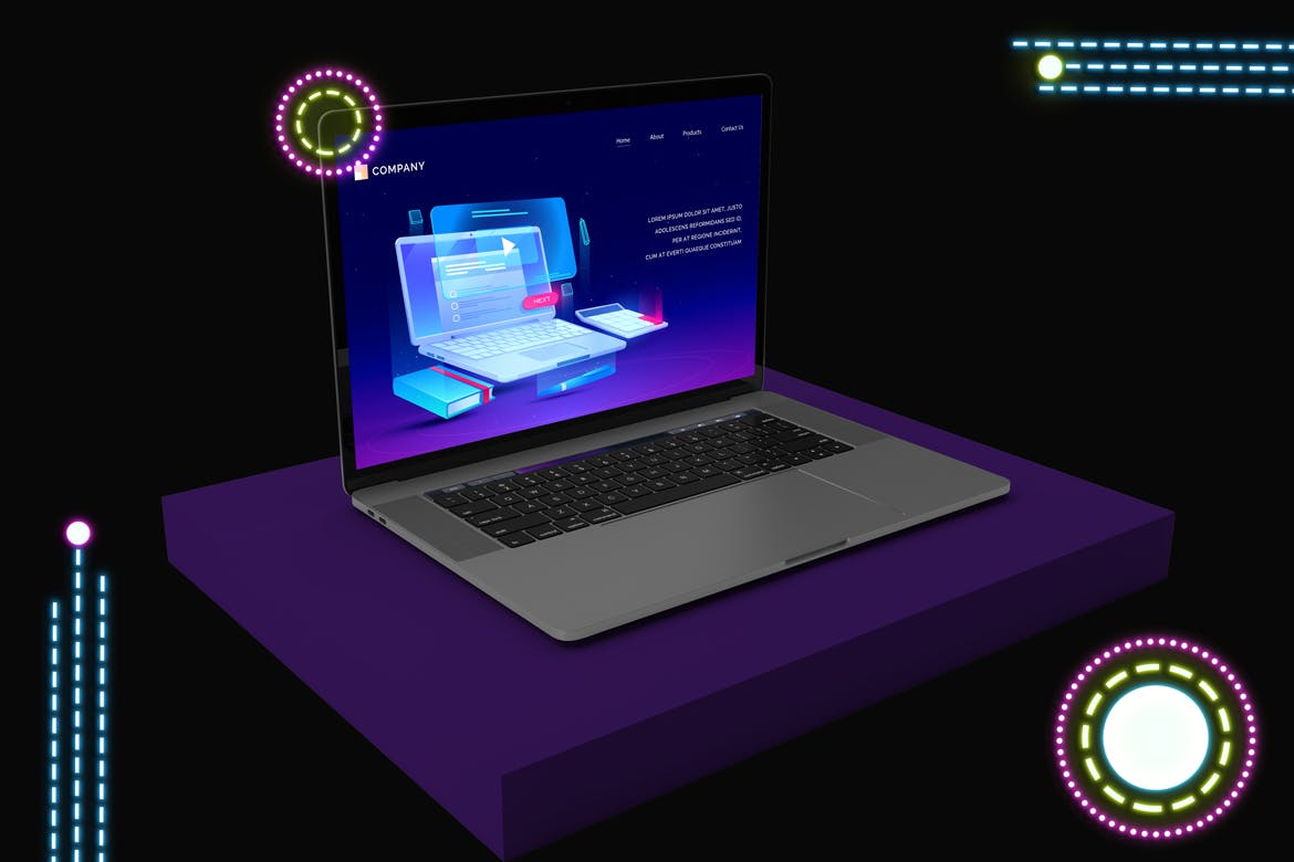 霓虹灯效果的 Macbook Pro 样机素材下载[PSD]设计素材模板