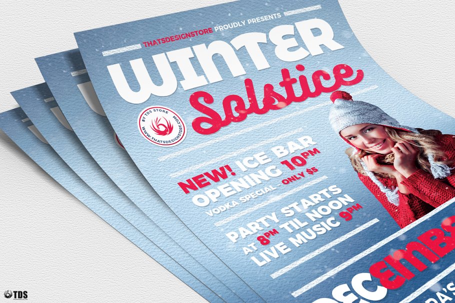 冬季海报英伦简洁的设计PSD模板 Winter Solstice Flyer PSD V3设计素材模板