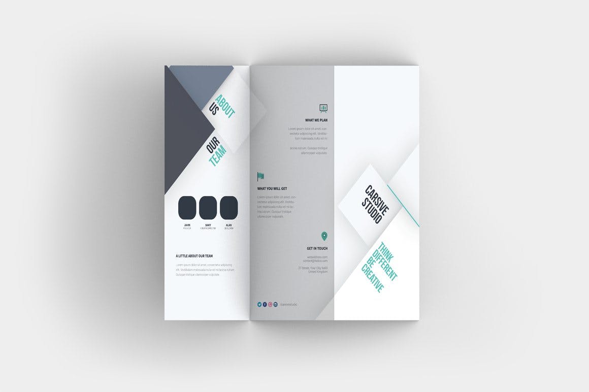 三折页传单设计多角度效果图样机模板 Trifold Brochure Mock-Up设计素材模板