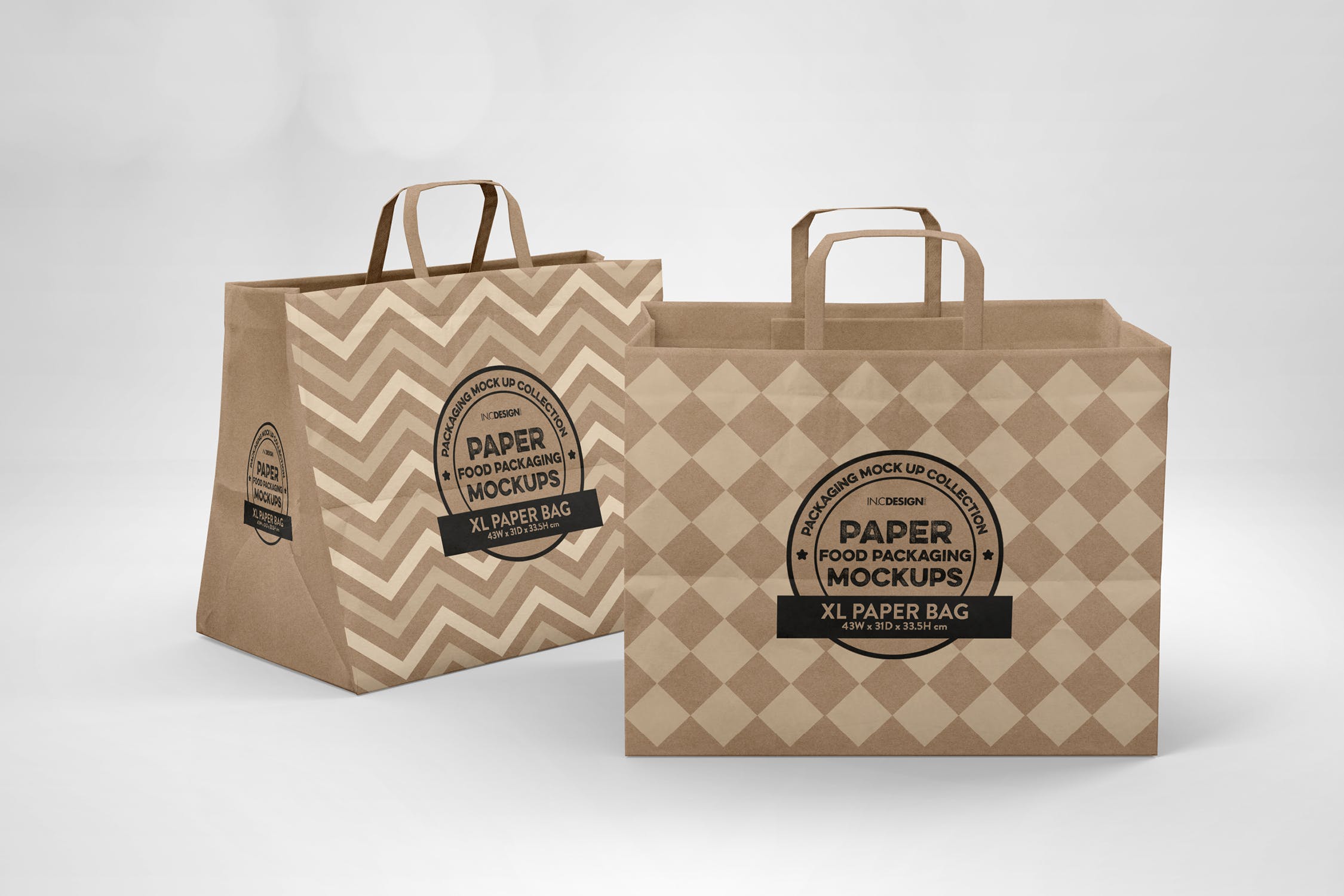 加大型购物纸袋设计图样机模板 XL Paper Bags with Flat Handles Mockup设计素材模板