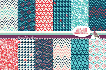 背景纹理 手工手绘几何纸张Hand Made Geometric Digital Papers