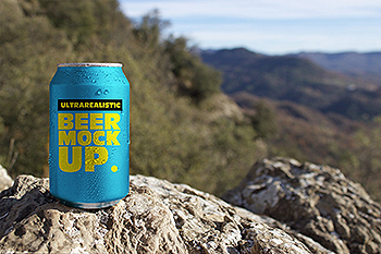 野外岩石场景啤酒易拉罐设计效果图样机 Nature Beer Can Mockup