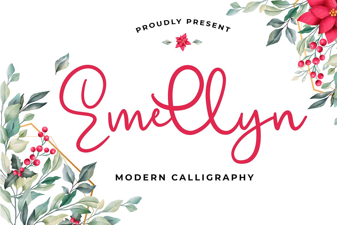 可爱风格英文现代书法字体 Emellyn Lovely Modern Calligraphy Font设计素材模板