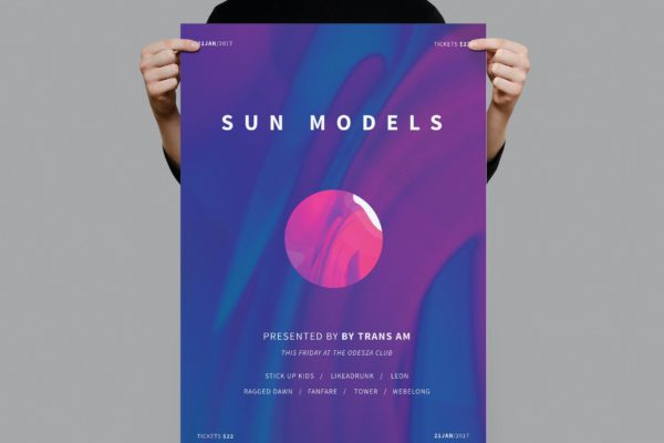 创意红日背景海报传单设计模板 Sun Models Poster / Flyer