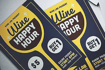 葡萄酒品酒活动传单模板 Wine Happy Hour Flyer