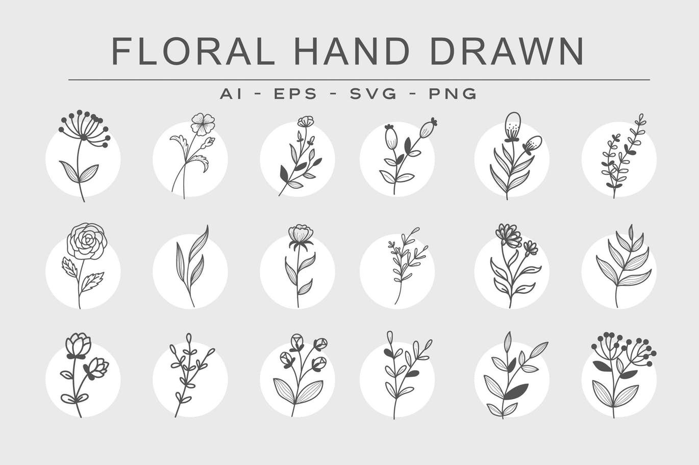 手绘花卉图案矢量格式素材 FLORAL HANDDRAWN设计素材模板