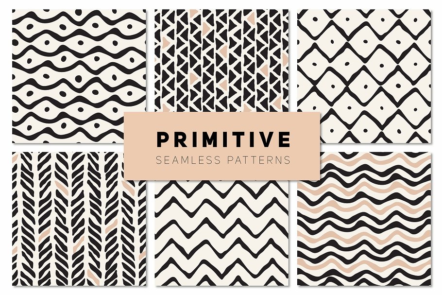 原始无缝模式集 Primitive Seamless Patterns Set设计素材模板