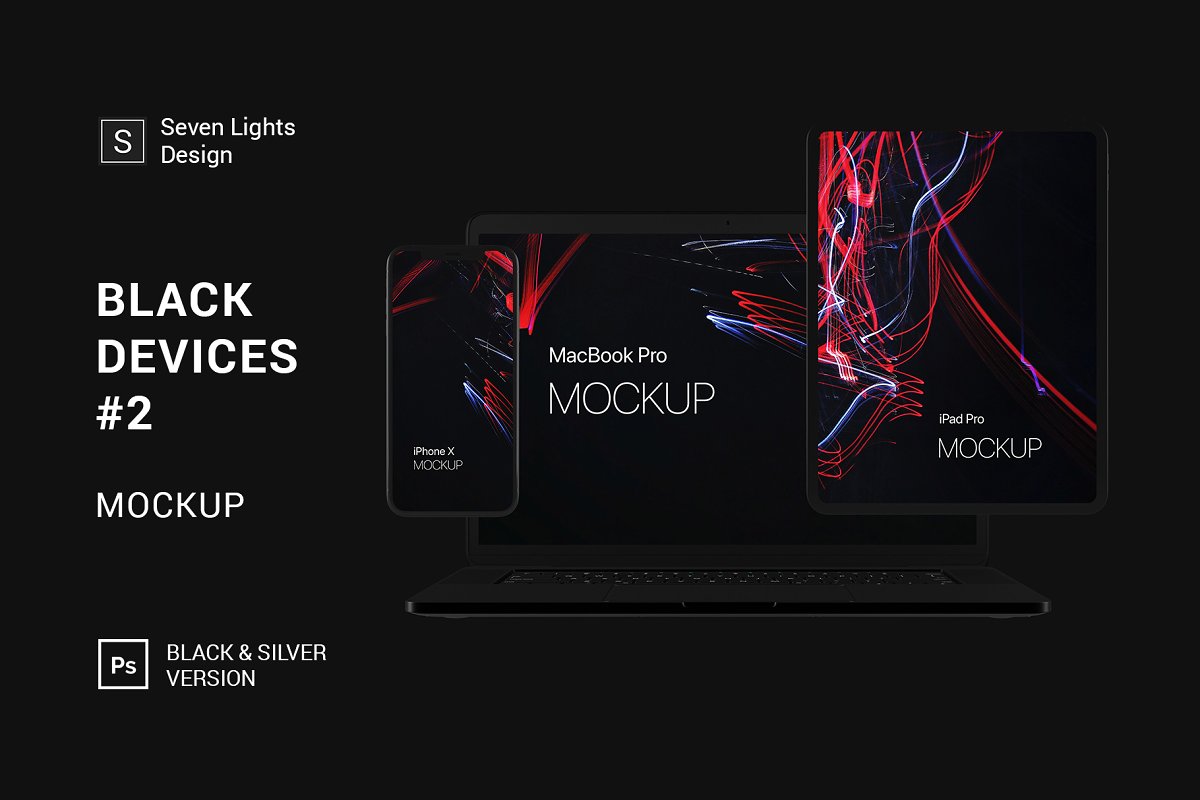 响应式网页展示暗黑背景苹果智能产品样机＃2设计素材模板