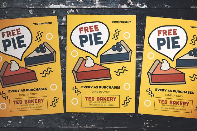 美食折扣促销海报传单设计模板 Free Pie Flyer设计素材模板