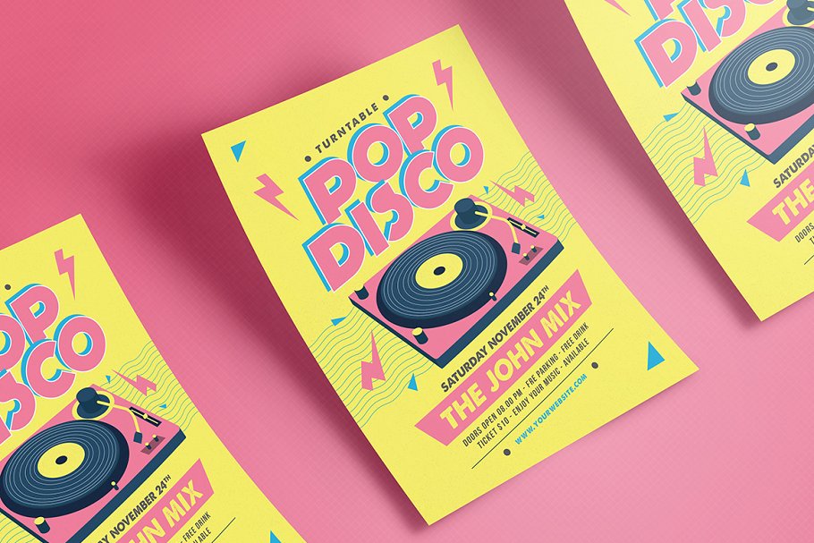 海报模板怀旧舞会音乐制作 Pop Disco Flyer设计素材模板