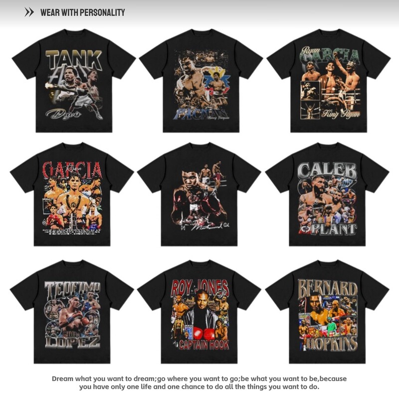 American-Style Ali Pacquiao Tyson Davis T-Shirt Retro Vintage Boxing Fighting Men's Loose Short-Sleeved Top