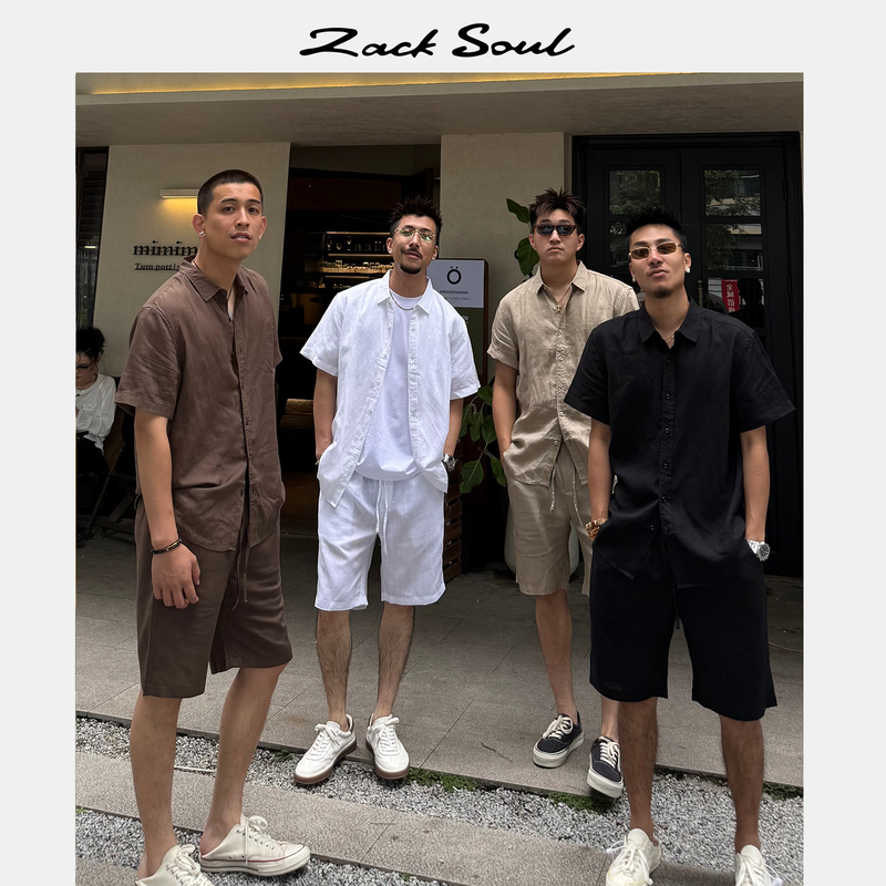 Principal Zack Zacksoul's "Guanxia" Tencel Linen Suit Short-Sleeved Shirt and Shorts Vacation Style Old Money Principal Zack Zacksoul's "Guanxia" Tencel Linen Suit Short-Sleeved Shirt and Shorts Vacation Style Old Money