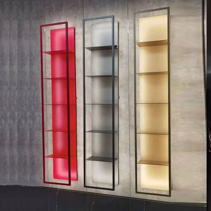 Luminous Shelf Living Room Multilayer Bookshelves Shop Show Shelf Model Containing Wall-mounted Bookcase Background Wall Decoration Shelf