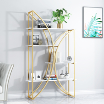 Nordic Iron Art Shelves Landing Nets Red Gold Bookshelves Light Extravagant Living Room Partition Creative Arc Display Show Shelf
