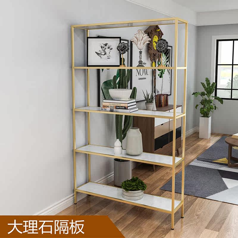 Marble Bookshelf Floor Nordic Iron Art Shelf Multilayer Holding Layer Shelf Simple gold Golden Partition Screen Show Shelf