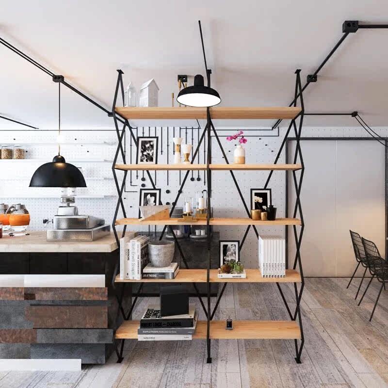 Nordic Living Room Shelf Partition Decoration Flower Racks Modern Brief Bookshelves Iron Art Shelf Shelves Landing Solid Wood