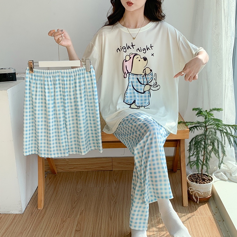 Korean Style ins Pajamas for Women, Modal Ice Silk Short-Sleeved Thin Style, Cute Student Plus Size Fat mm 150kg Loungewear