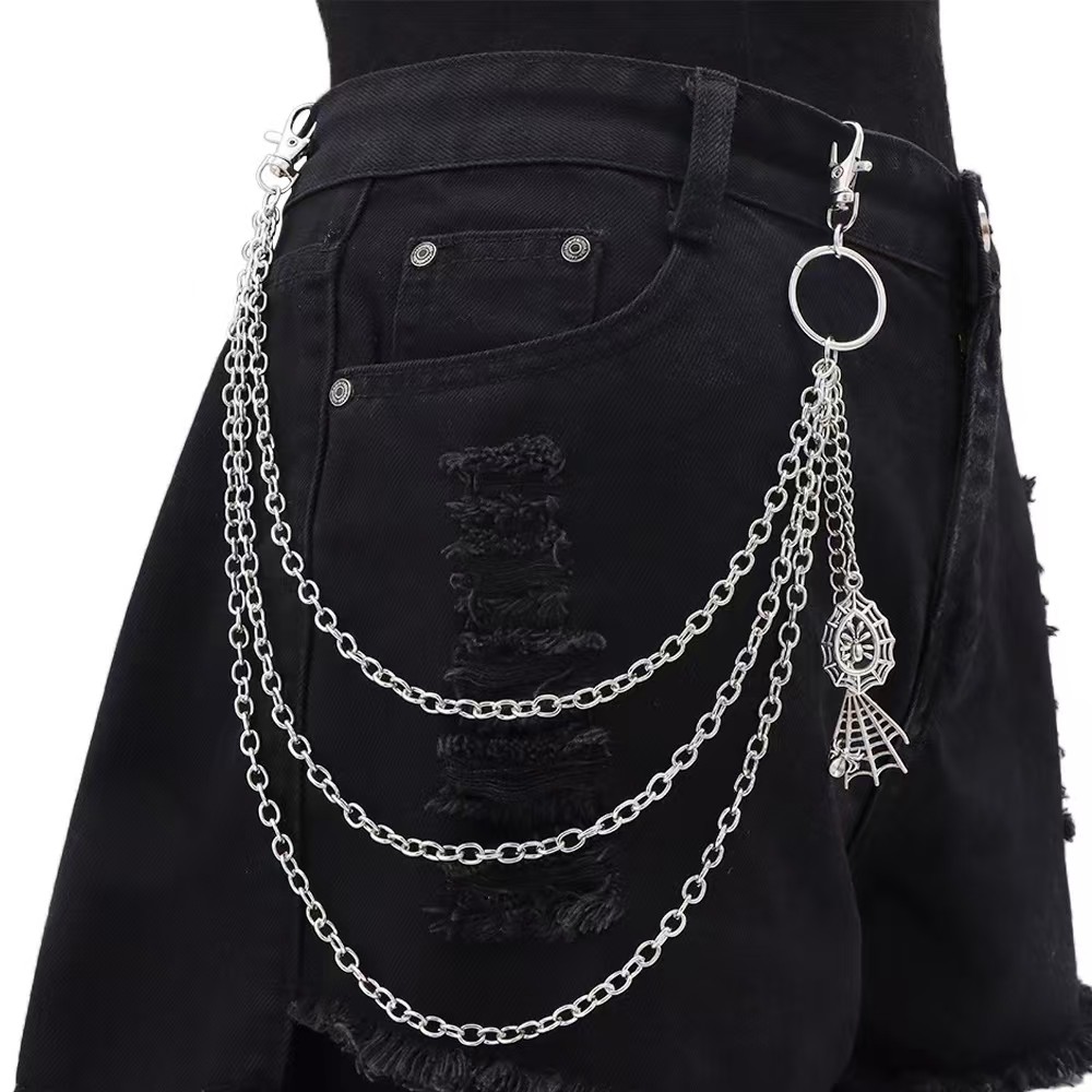 Hip-hop trendy metal pants chain, Halloween creative spider web multi-layer waist chain, versatile high-street denim chain accessory